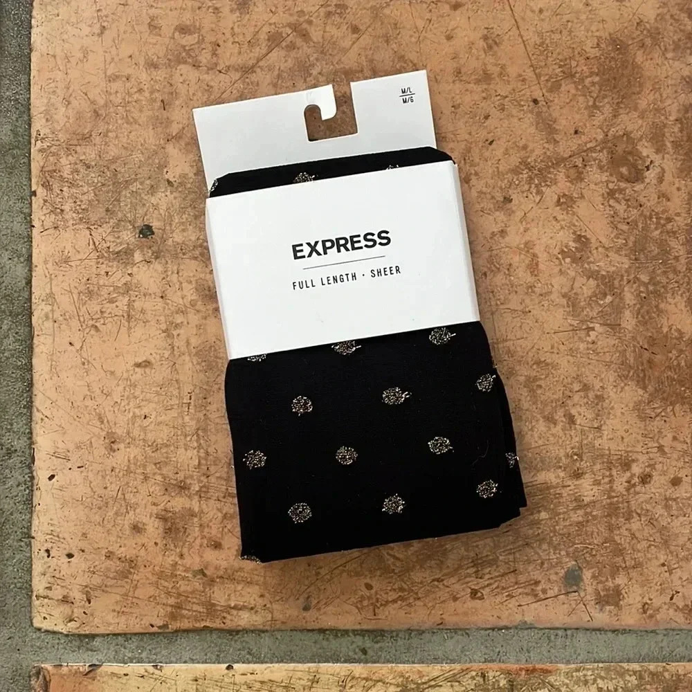 NEW ✨ EXPRESS Sheer Black and Metallic Gold Tights Size M/L